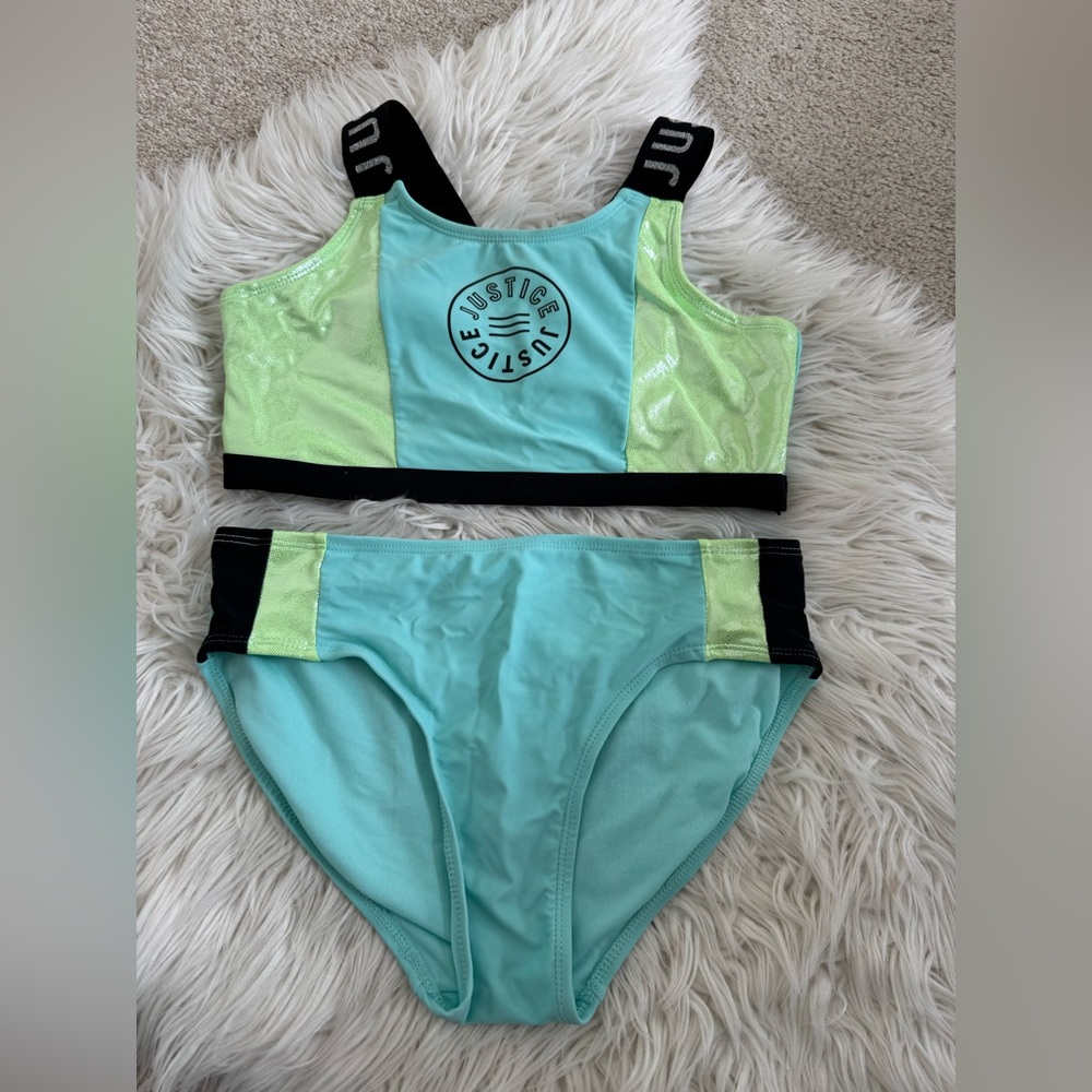 Justice Mint and Neon Green Swimwear Set